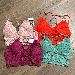 Lace Bralette Pink, Red, Purple, and Teal